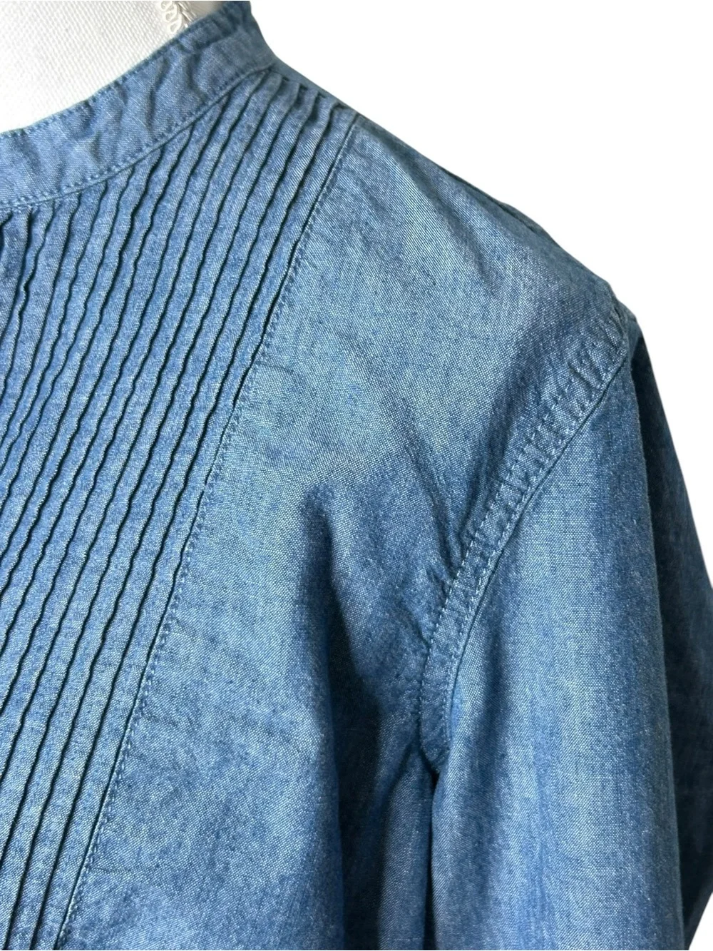 J.Crew Classic-fit Chambray Tuxedo Popover Shirt Classic Coastal Sz 12